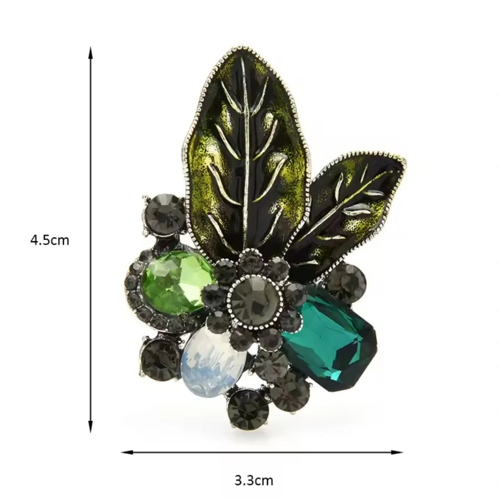 Golden Leaf Crystal Brooch – Champagne Rhinestone Statement Pin